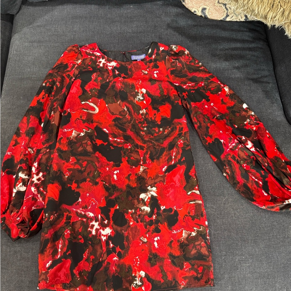 Vibrant Red and Black Long Sleeve Dress